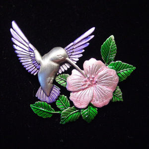 Vintage Valentines Day Humming Bird & Pink Flower